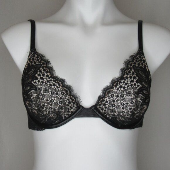 Victoria's Secret Black Lace Very Sexy Unlined Plunge Bra 32C - Picture 1 of 9